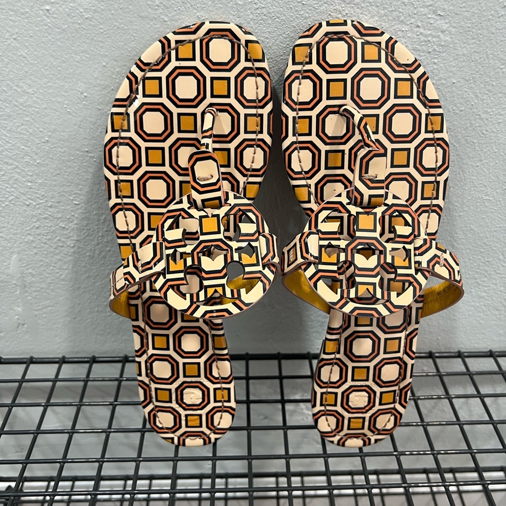 Tory Burch Geometric Pattern Sandals - Black, Brown, Cream
